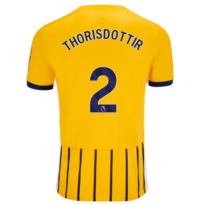 Kids Football Maria Thorisdottir #2 Gold Blue Pinstripes Away Jersey 2024/25 T-Shirt