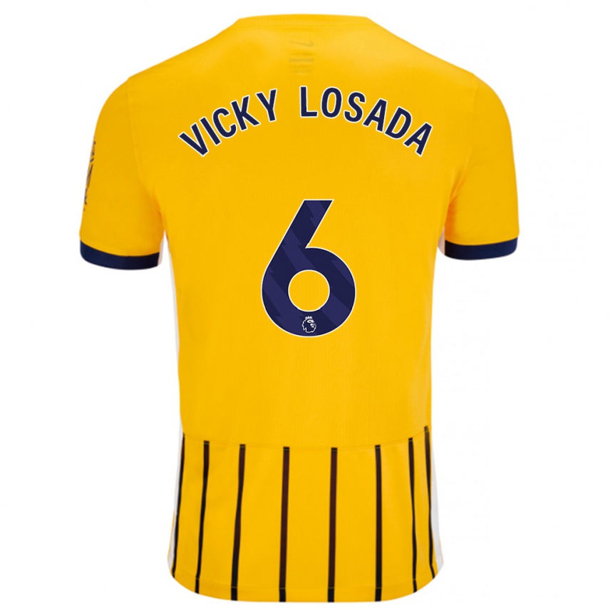 Kids Football María Victoria Losada Gómez #6 Gold Blue Pinstripes Away Jersey 2024/25 T-Shirt