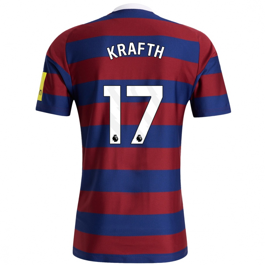 Kids Football Emil Krafth #17 Burgundy Navy Blue Away Jersey 2024/25 T-Shirt