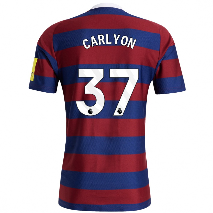 Kids Football Nathan Carlyon #37 Burgundy Navy Blue Away Jersey 2024/25 T-Shirt