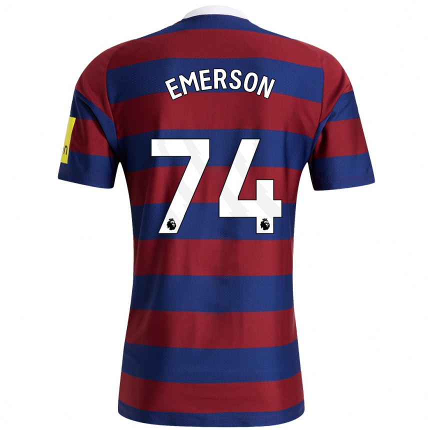 Kids Football Johnny Emerson #74 Burgundy Navy Blue Away Jersey 2024/25 T-Shirt