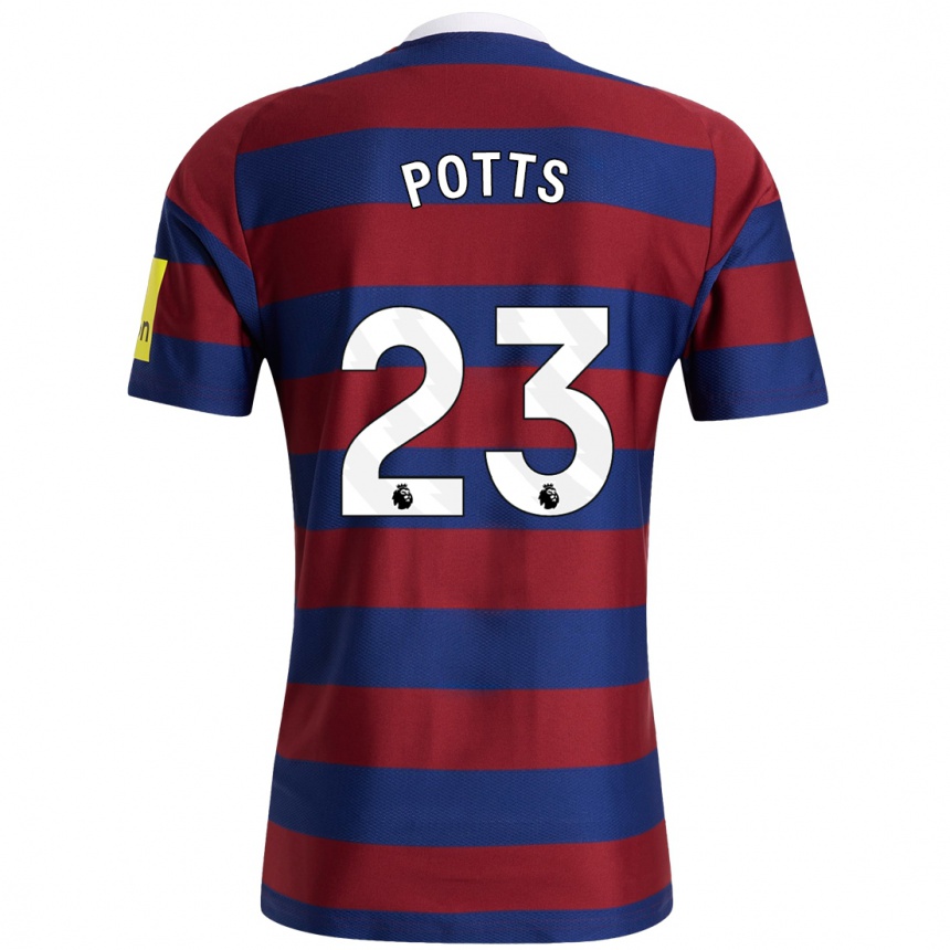 Kids Football Charlotte Potts #23 Burgundy Navy Blue Away Jersey 2024/25 T-Shirt