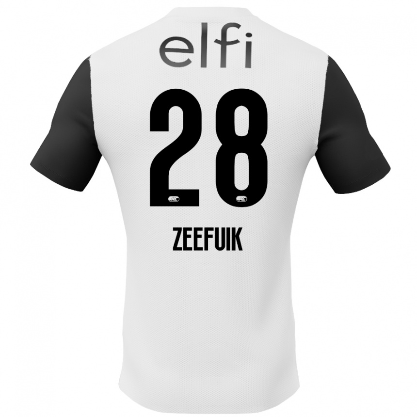 Kids Football Lequincio Zeefuik #28 White Black Away Jersey 2024/25 T-Shirt