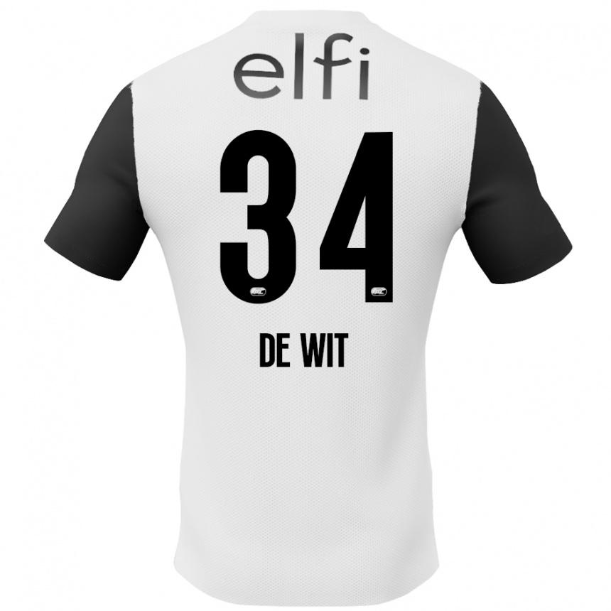 Kids Football Mees De Wit #34 White Black Away Jersey 2024/25 T-Shirt