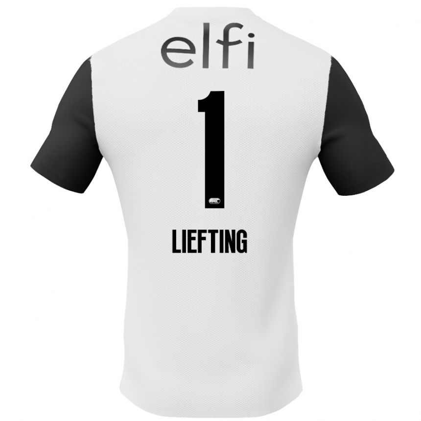 Kids Football Femke Liefting #1 White Black Away Jersey 2024/25 T-Shirt