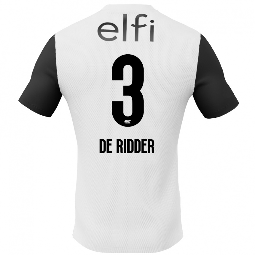 Kids Football Djoeke De Ridder #3 White Black Away Jersey 2024/25 T-Shirt