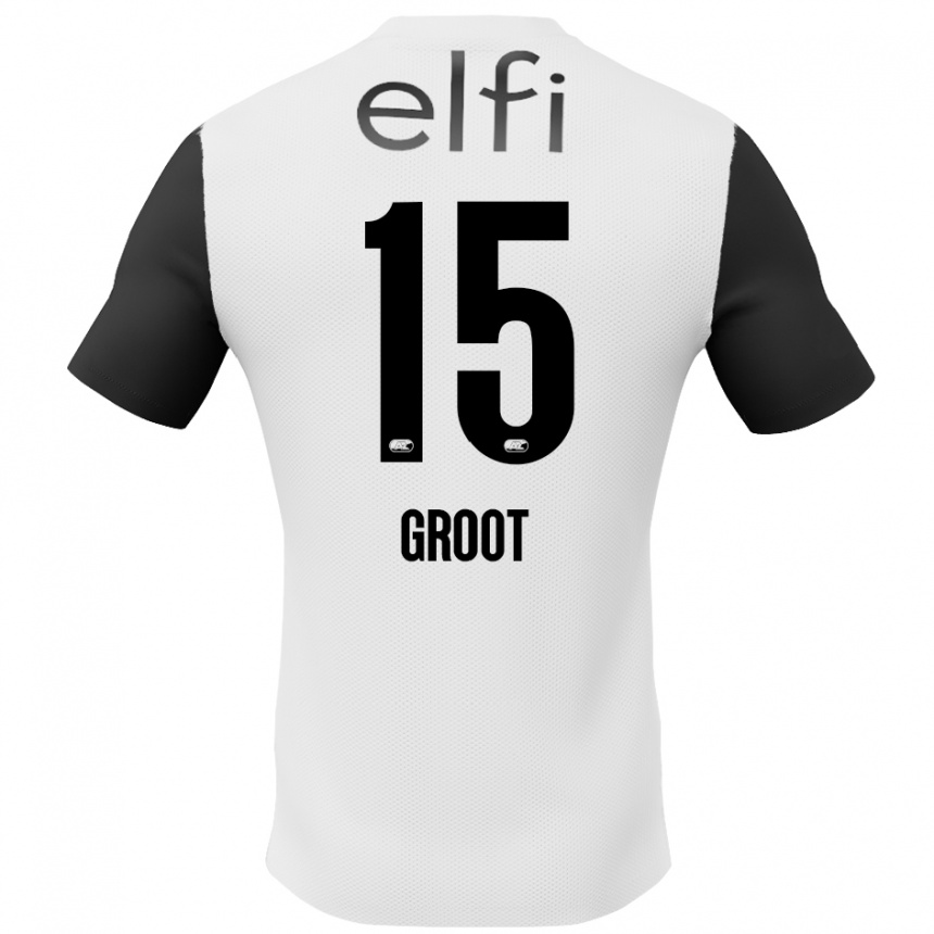 Kids Football Pleun Groot #15 White Black Away Jersey 2024/25 T-Shirt