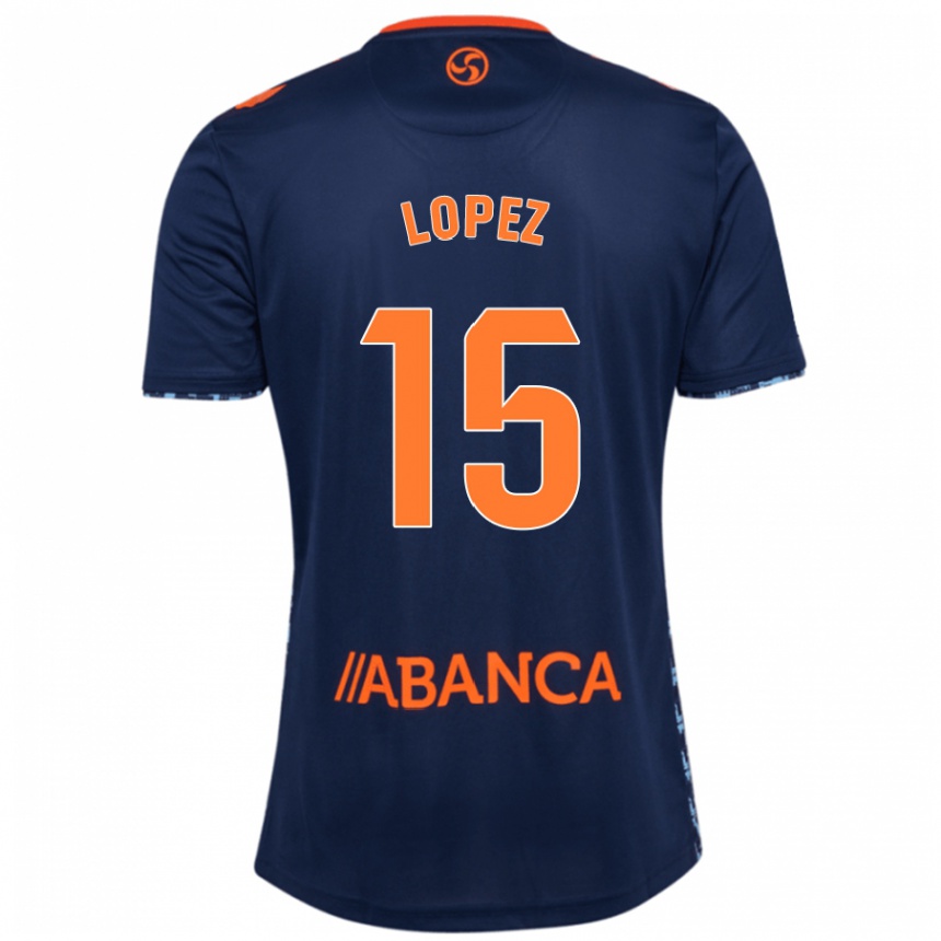 Kids Football Fer López #15 Navy Blue Away Jersey 2024/25 T-Shirt