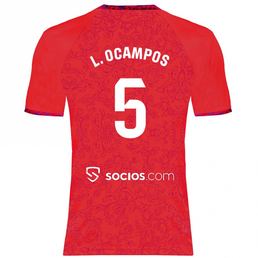 Kids Football Lucas Ocampos #5 Red Away Jersey 2024/25 T-Shirt