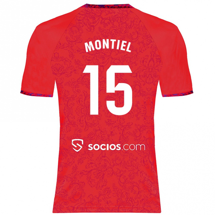 Kids Football Gonzalo Montiel #15 Red Away Jersey 2024/25 T-Shirt