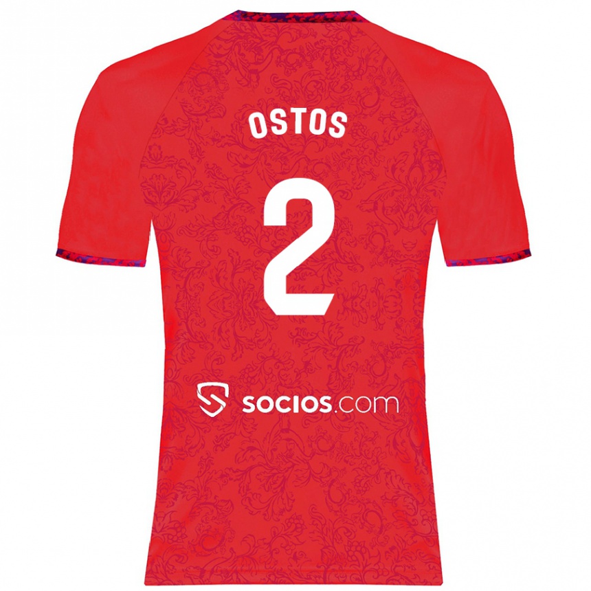 Kids Football Fran Ostos #2 Red Away Jersey 2024/25 T-Shirt