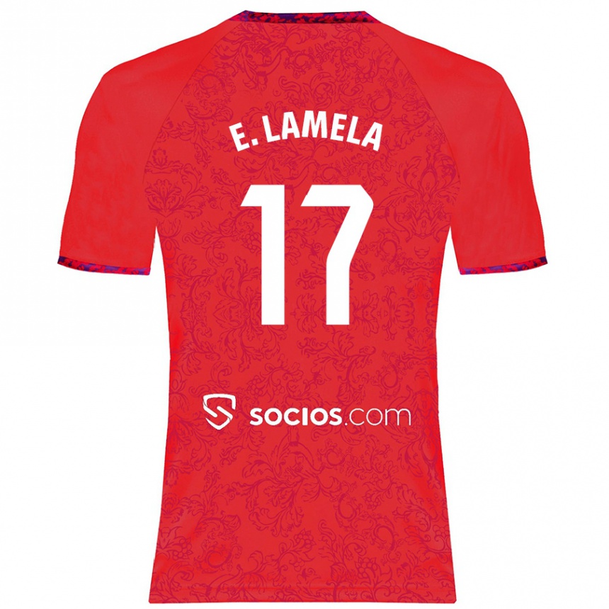 Kids Football Erik Lamela #17 Red Away Jersey 2024/25 T-Shirt