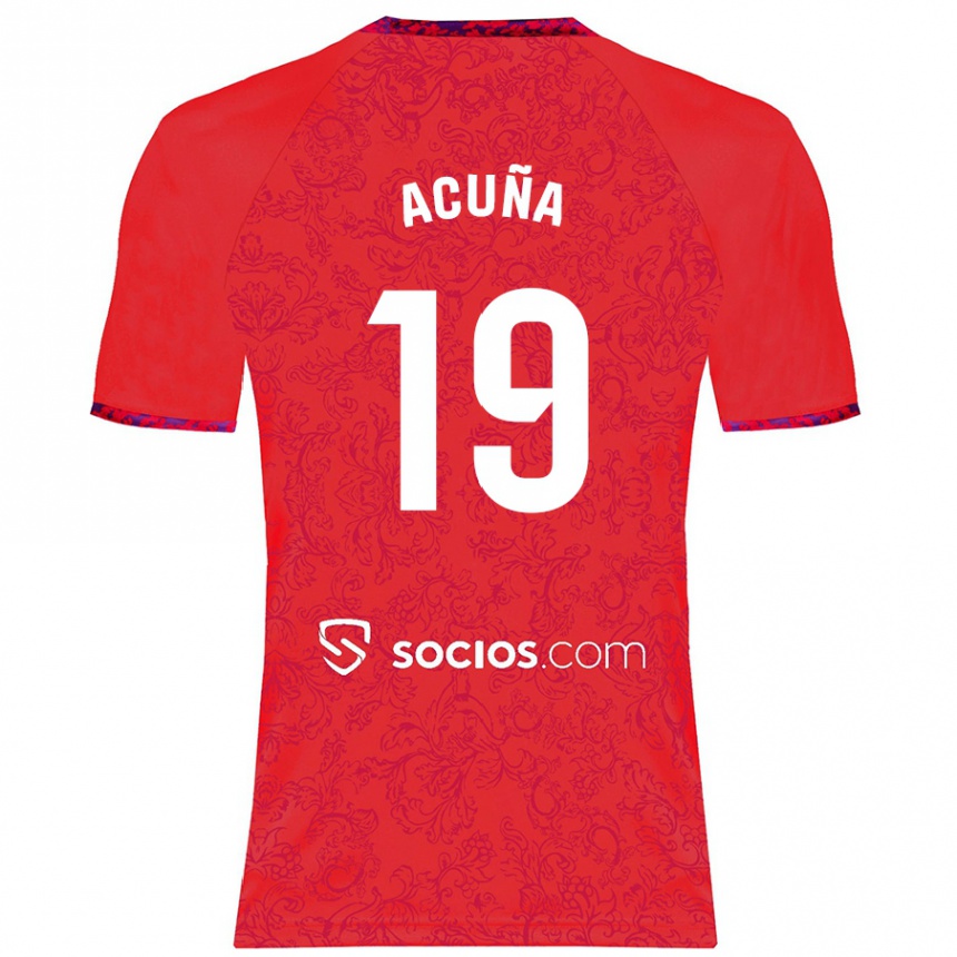 Kids Football Marcos Acuña #19 Red Away Jersey 2024/25 T-Shirt