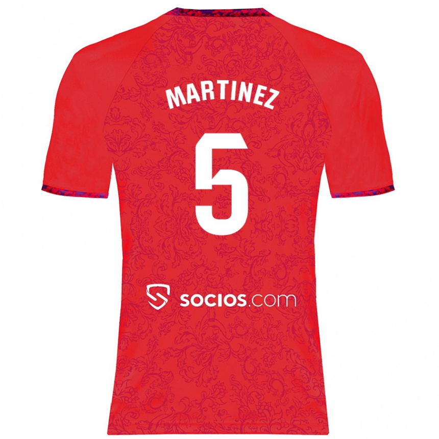 Kids Football Sergio Martínez #5 Red Away Jersey 2024/25 T-Shirt