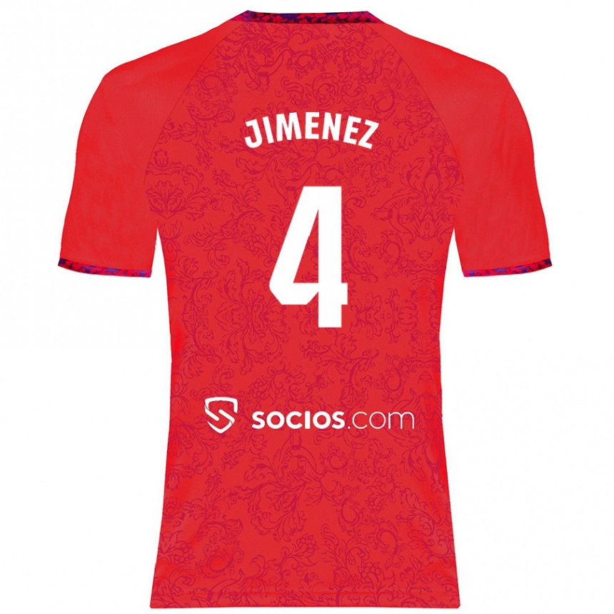 Kids Football Diego Jiménez #4 Red Away Jersey 2024/25 T-Shirt