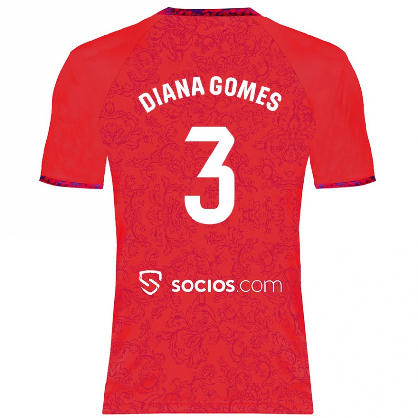 Kids Football Diana Catarina Ribeiro Gomes #3 Red Away Jersey 2024/25 T-Shirt