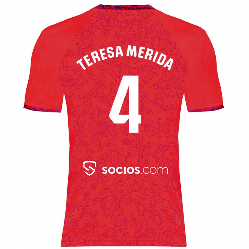 Kids Football Teresa Merida #4 Red Away Jersey 2024/25 T-Shirt