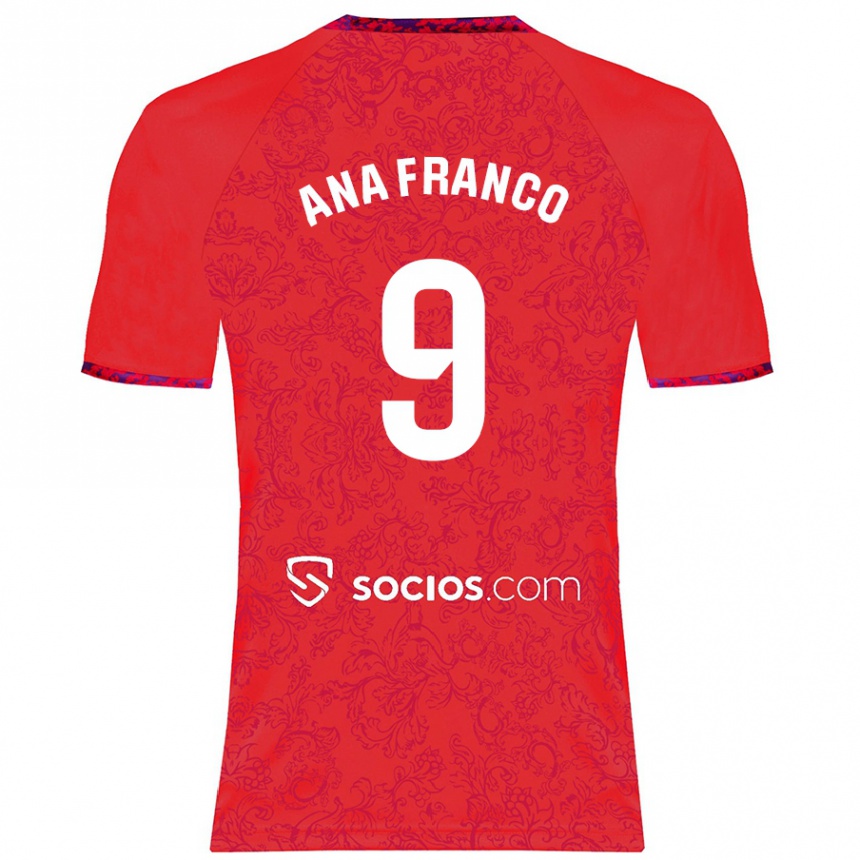 Kids Football Ana Franco De La Vega #9 Red Away Jersey 2024/25 T-Shirt