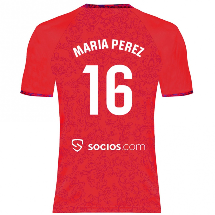 Kids Football María Pérez Rabaza #16 Red Away Jersey 2024/25 T-Shirt