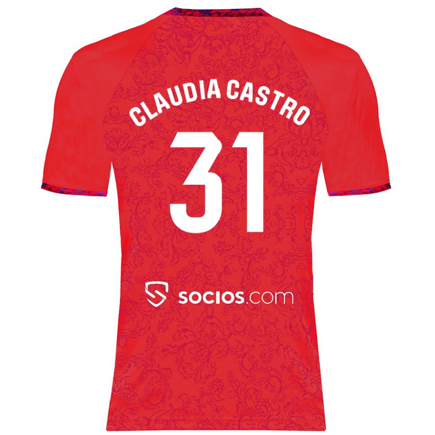 Kids Football Claudia Castro Romero #31 Red Away Jersey 2024/25 T-Shirt