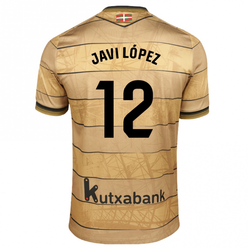 Kids Football Javi López #12 Brown Away Jersey 2024/25 T-Shirt