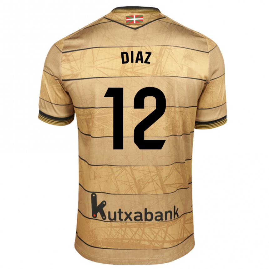 Kids Football Ekain Díaz #12 Brown Away Jersey 2024/25 T-Shirt