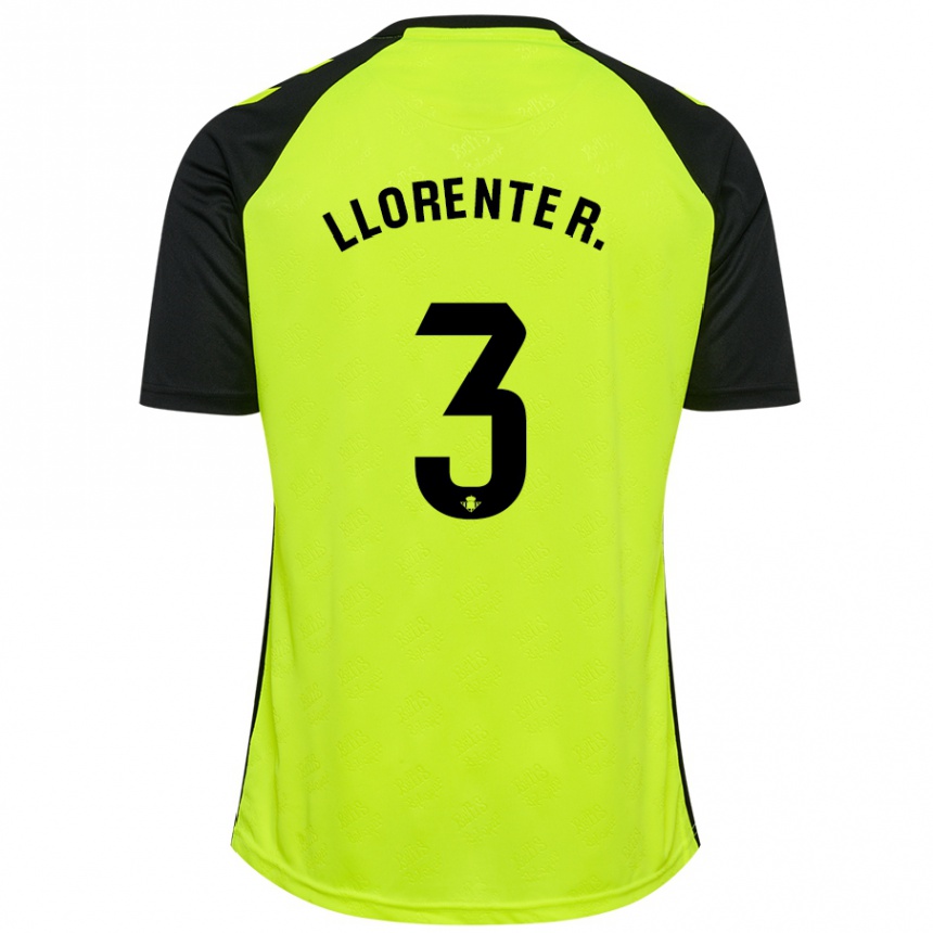 Kids Football Diego Llorente #3 Fluorescent Yellow Black Away Jersey 2024/25 T-Shirt