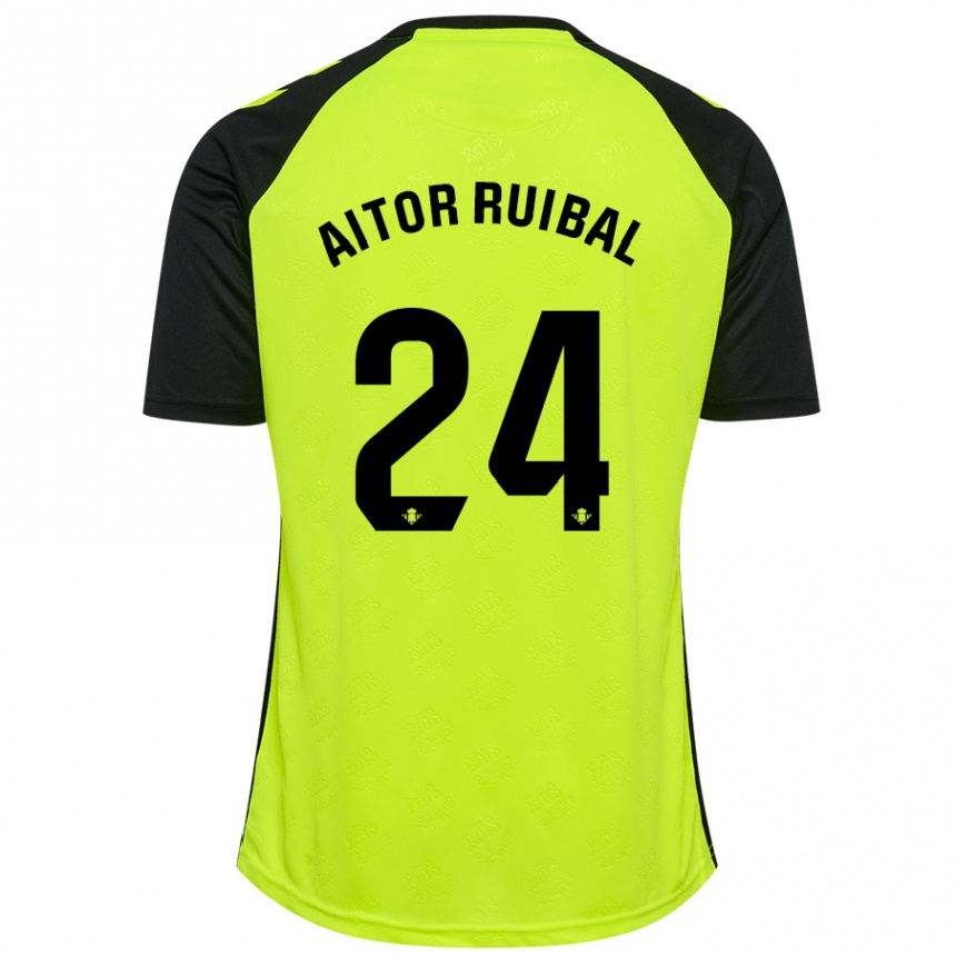 Kids Football Aitor Ruibal #24 Fluorescent Yellow Black Away Jersey 2024/25 T-Shirt