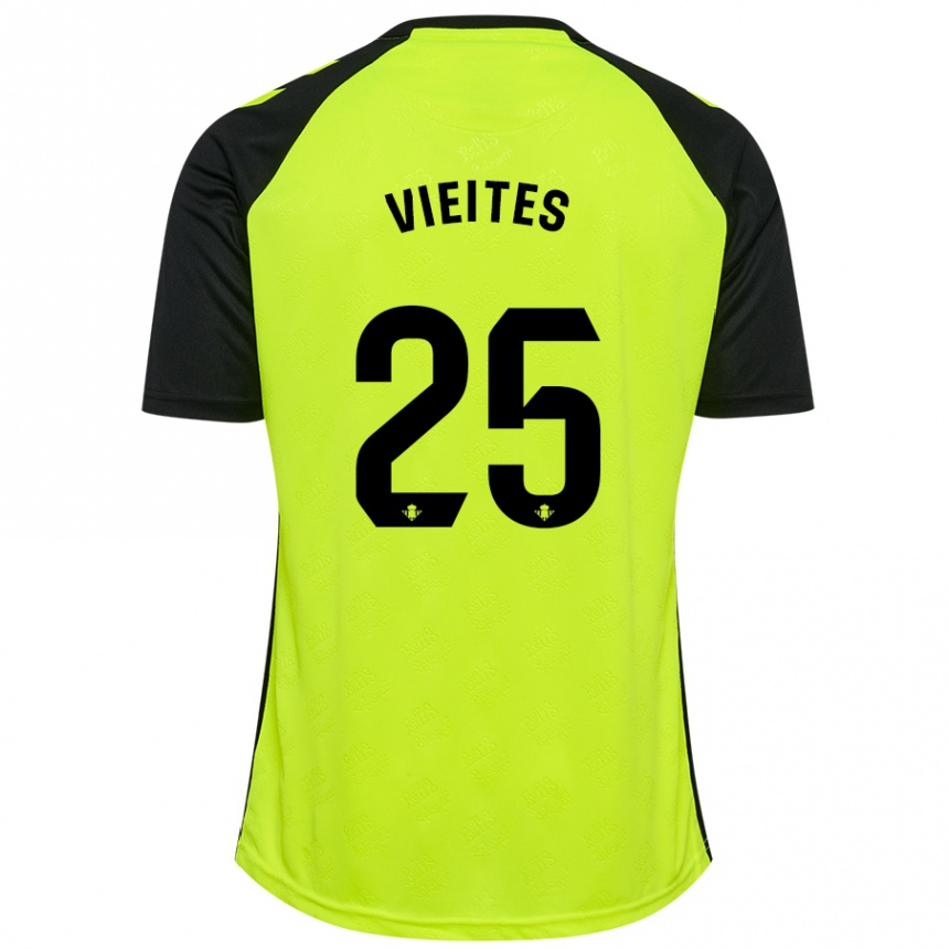 Kids Football Fran Vieites #25 Fluorescent Yellow Black Away Jersey 2024/25 T-Shirt