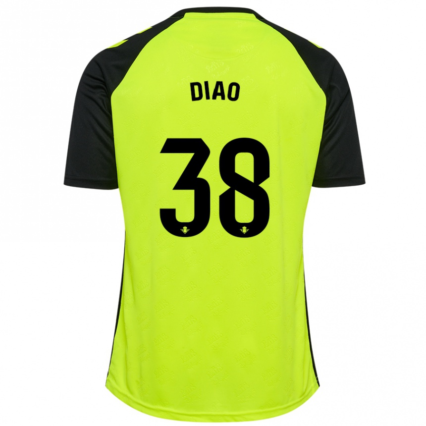 Kids Football Assane Diao #38 Fluorescent Yellow Black Away Jersey 2024/25 T-Shirt