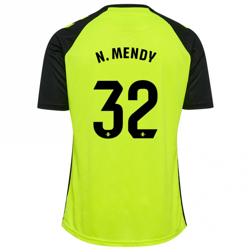 Kids Football Nobel Mendy #32 Fluorescent Yellow Black Away Jersey 2024/25 T-Shirt