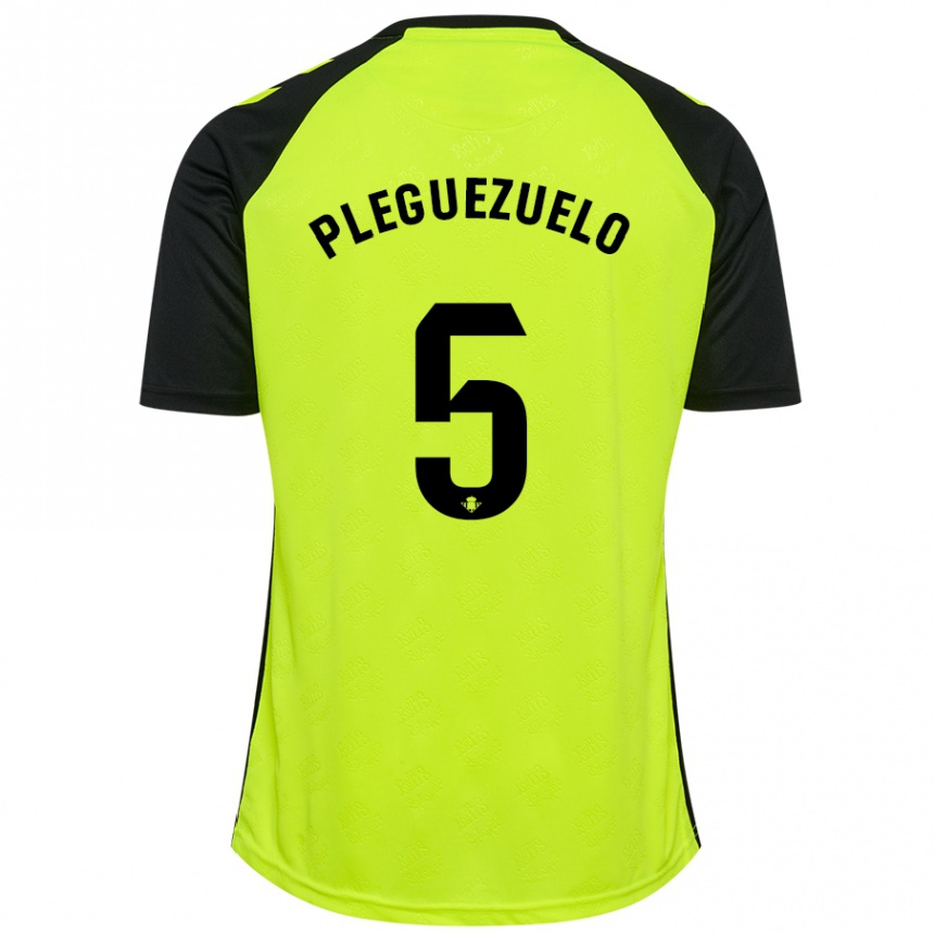 Kids Football Xavi Pleguezuelo #5 Fluorescent Yellow Black Away Jersey 2024/25 T-Shirt