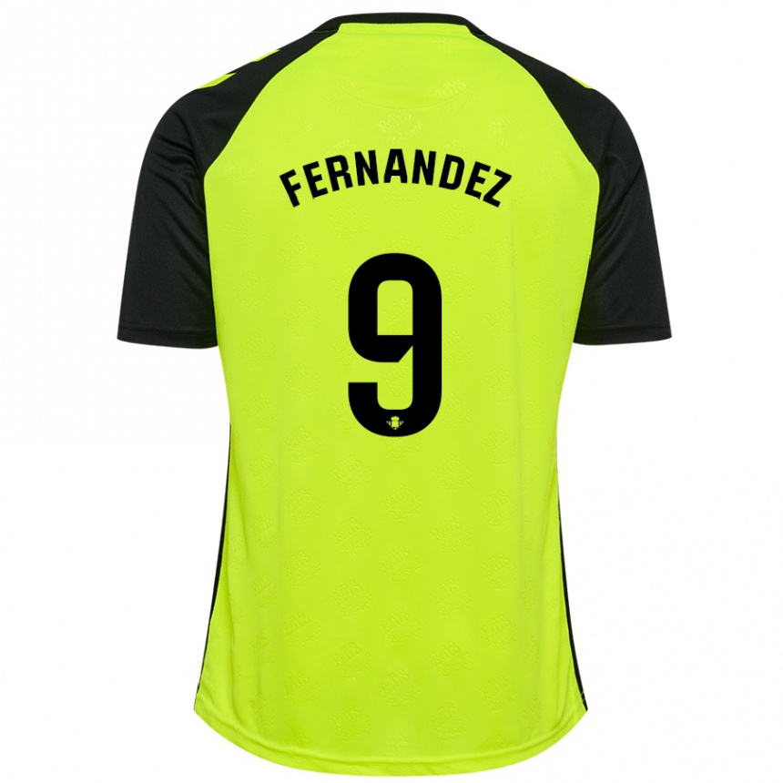 Kids Football Marcos Fernández #9 Fluorescent Yellow Black Away Jersey 2024/25 T-Shirt