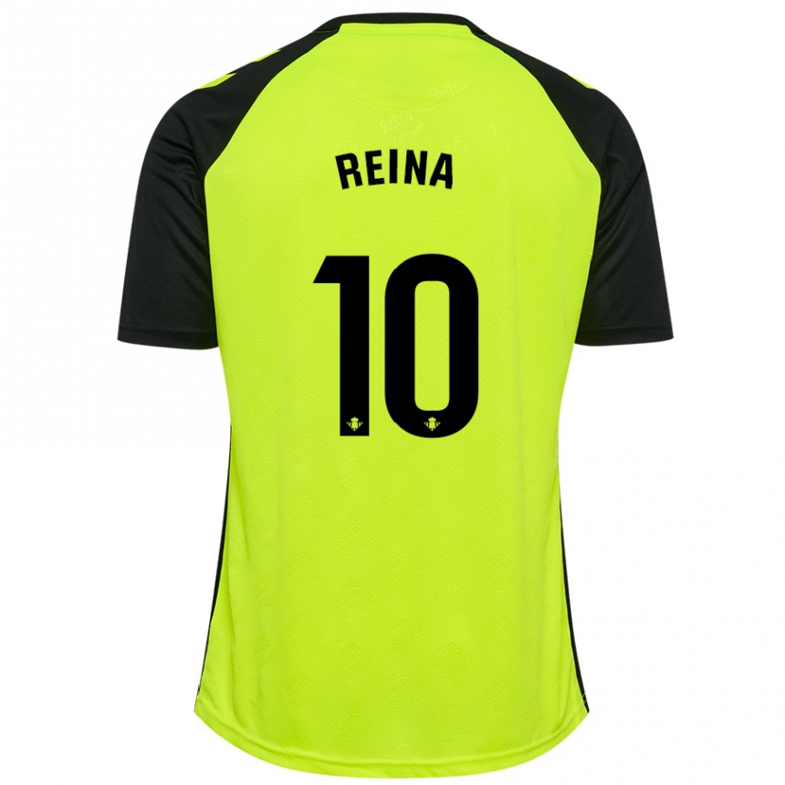 Kids Football Carlos Reina #10 Fluorescent Yellow Black Away Jersey 2024/25 T-Shirt