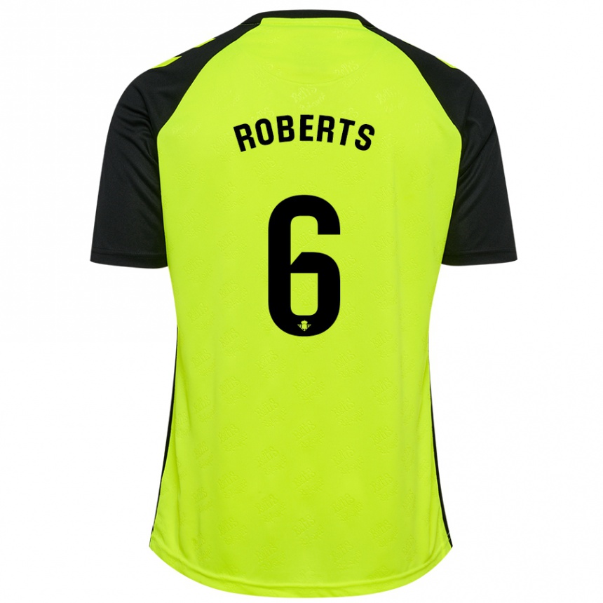 Kids Football Rhiannon Roberts #6 Fluorescent Yellow Black Away Jersey 2024/25 T-Shirt