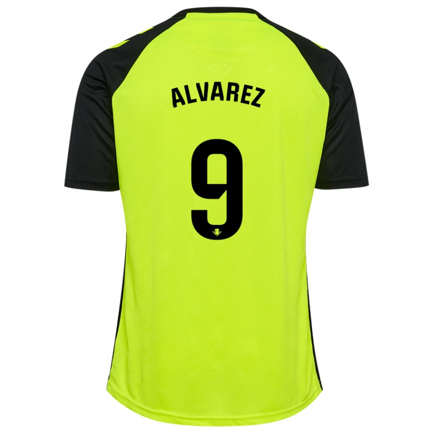 Kids Football Carmen Álvarez Sánchez #9 Fluorescent Yellow Black Away Jersey 2024/25 T-Shirt