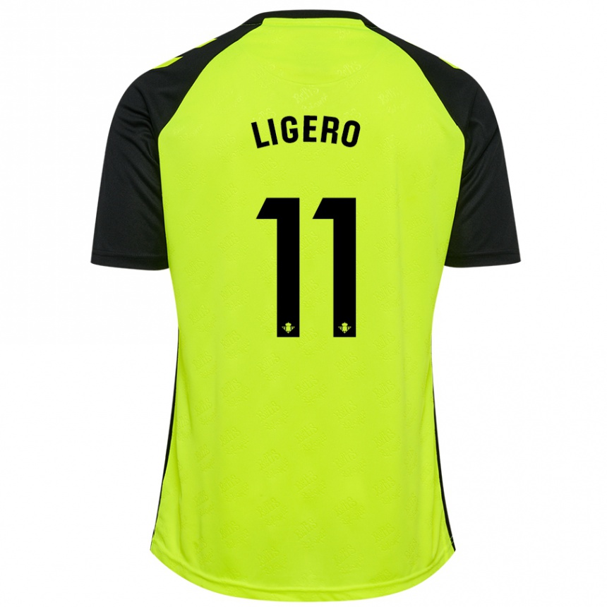 Kids Football Nuria Ligero #11 Fluorescent Yellow Black Away Jersey 2024/25 T-Shirt