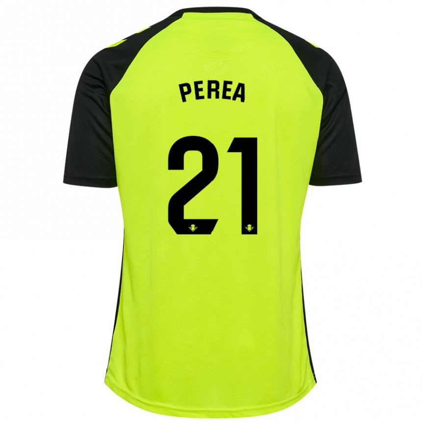 Kids Football Paula Perea #21 Fluorescent Yellow Black Away Jersey 2024/25 T-Shirt