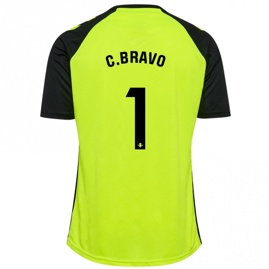 Kids Football Claudio Bravo #1 Fluorescent Yellow Black Away Jersey 2024/25 T-Shirt