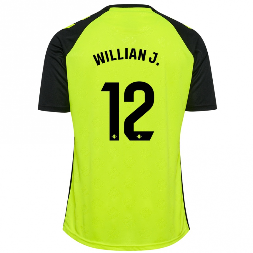 Kids Football Willian José #12 Fluorescent Yellow Black Away Jersey 2024/25 T-Shirt