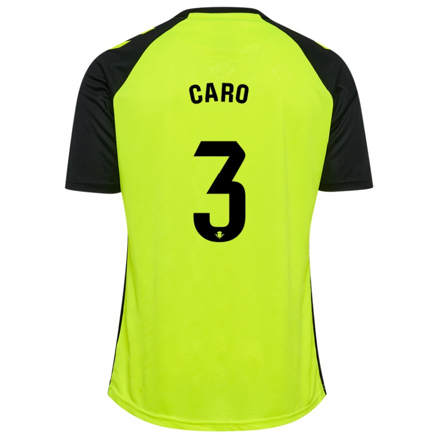 Kids Football Andrés Caro #3 Fluorescent Yellow Black Away Jersey 2024/25 T-Shirt