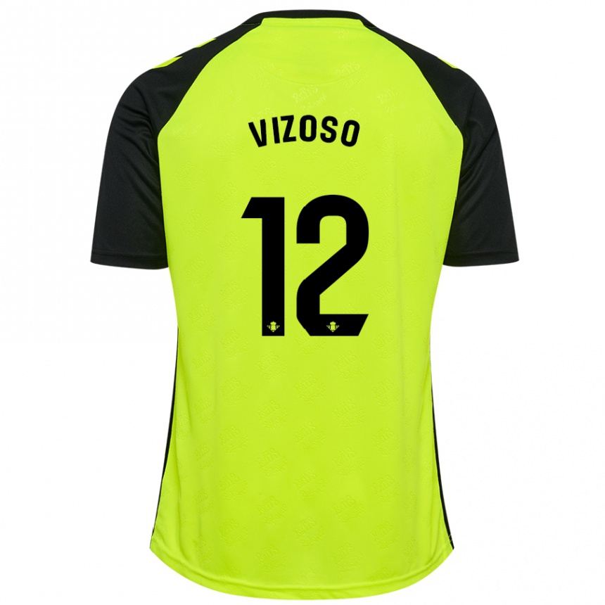 Kids Football Paula Vizoso Prieto #12 Fluorescent Yellow Black Away Jersey 2024/25 T-Shirt