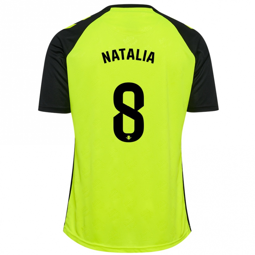 Kids Football Natalia Montilla Martinez #8 Fluorescent Yellow Black Away Jersey 2024/25 T-Shirt