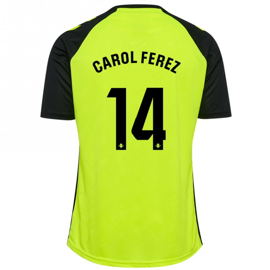 Kids Football Carolina Férez Méndez #14 Fluorescent Yellow Black Away Jersey 2024/25 T-Shirt