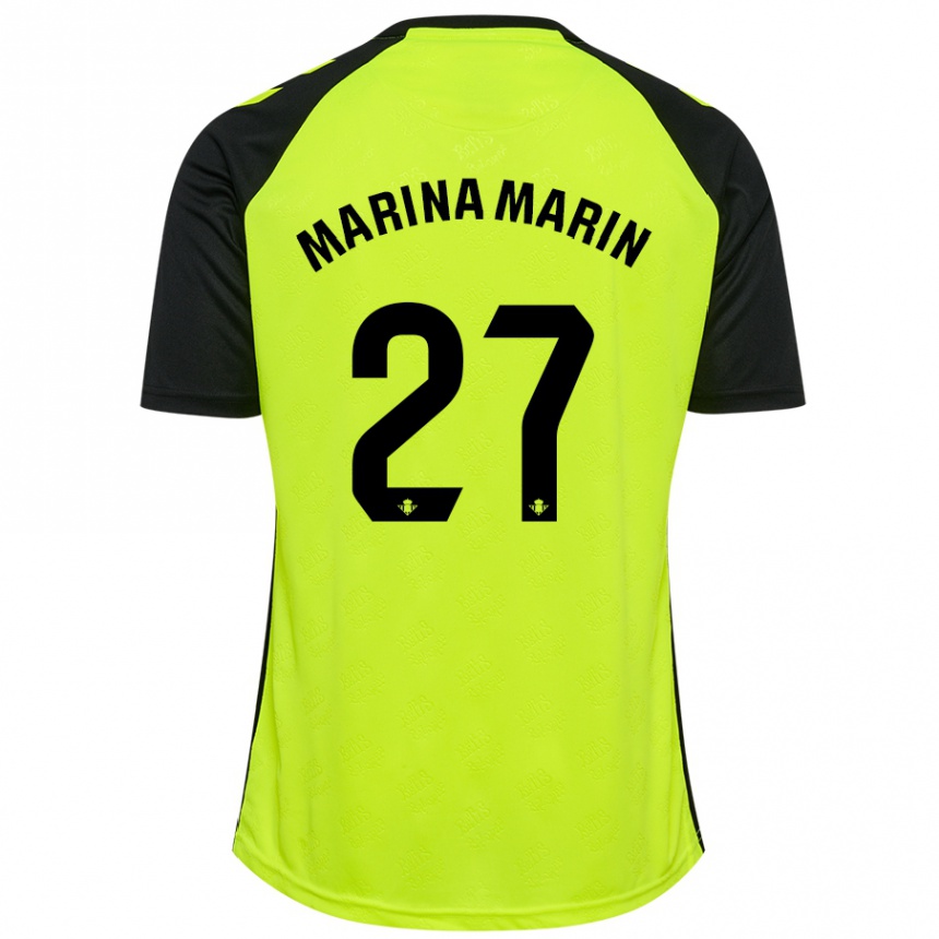 Kids Football Marina Marín #27 Fluorescent Yellow Black Away Jersey 2024/25 T-Shirt