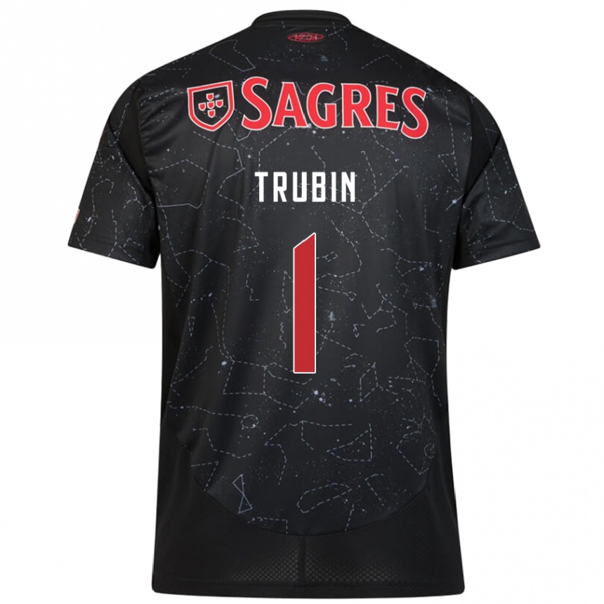 Kids Football Anatoliy Trubin #1 Black Red Away Jersey 2024/25 T-Shirt