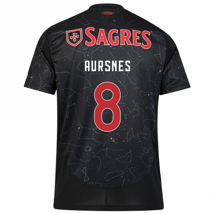 Kids Football Fredrik Aursnes #8 Black Red Away Jersey 2024/25 T-Shirt