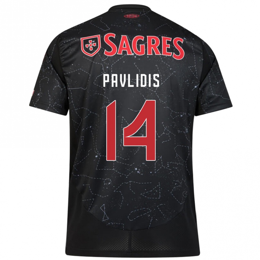 Kids Football Vangelis Pavlidis #14 Black Red Away Jersey 2024/25 T-Shirt