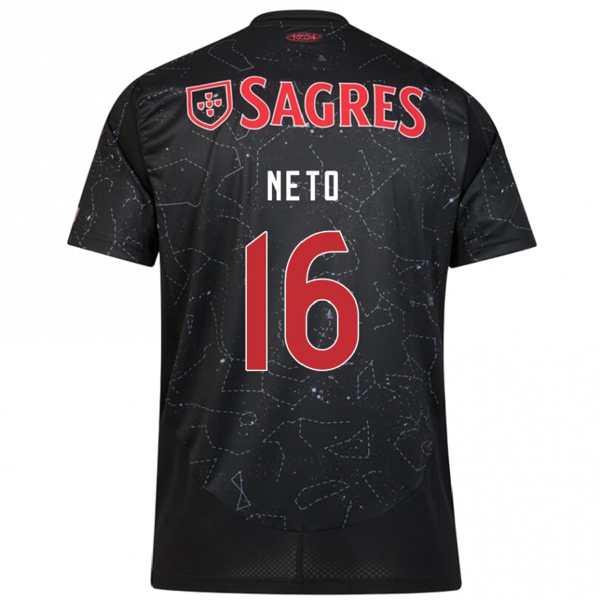 Kids Football Martim Neto #16 Black Red Away Jersey 2024/25 T-Shirt