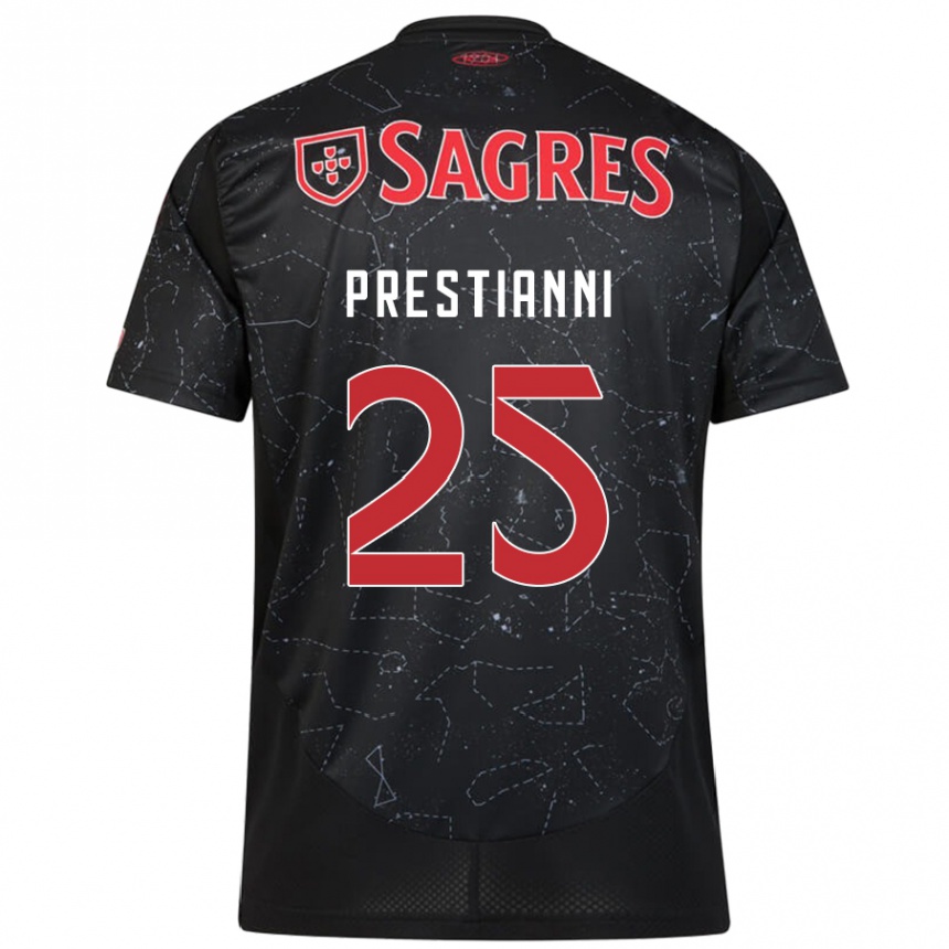 Kids Football Gianluca Prestianni #25 Black Red Away Jersey 2024/25 T-Shirt